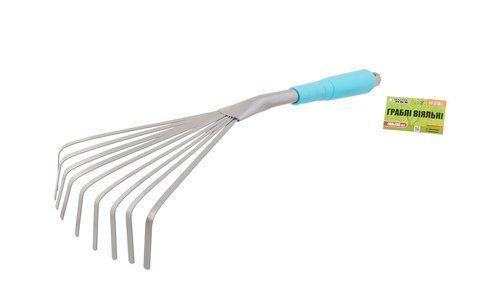 Граблі садові віялові MASTERTOOL 9 зубів 400х135 мм з пластиковою ручкою 14-6184 (мт14-6184) мт14-6184 фото