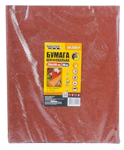Бумага шлифовальный водостойкий MASTERTOOL Р80 230х280 мм 20 шт 08-2608-Р (мт08-2608-Р) мт08-2608-Р фото